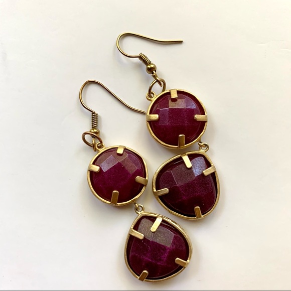 Vintage Matte Gold And Plum Stone Earrings - Picture 3 of 9